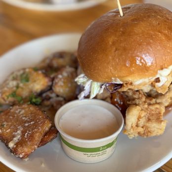 Backslope Brewing - Fried chicken sanwhich - Breweries Near Me - Columbia Falls, Montana