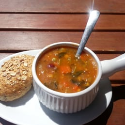 Vegetable florentine soup with a multigrain bun. Delish! Vegetable florentine soup with a multigrain bun. Delish!