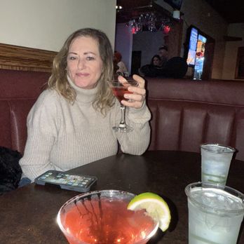 Law's Restaurant - Maria enjoying excellent drinks from our favorite bartender Tina - Karaoke Near Me - Riverside, California