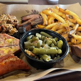 3 meat, fries, and green beans 3 meat, fries, and green beans