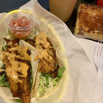 Tiki Grill - Blackened Fish Tacos, yellow cake Ooey-Gooey Butter Bar - Comfort Food Near Me - Flagstaff, Arizona