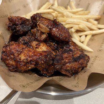 Puradak - Black aglio wings with fries - Chicken Wings Near Me - Buena Park, California