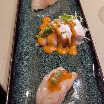 Haru Omakase - Flight 1 - Mejina (Japanese rudder fish), Buri (wild yellowtail), Ama ebi (sweet shrimp) - Japanese Near Me - Columbus, Ohio