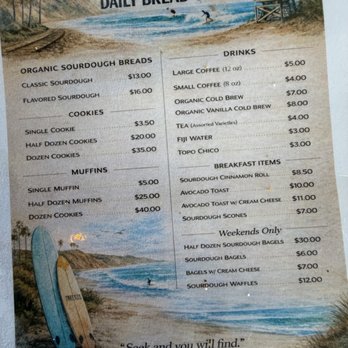 Daily Bread - Menu as of 9/12/26 - Bakeries Near Me - San Clemente, California