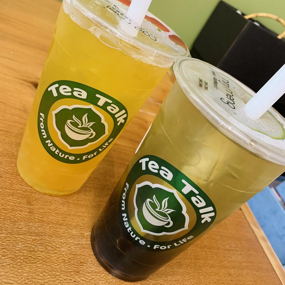 Tea Talk - passion fruit green tea with mango pearls (left), lychee green tea with original boba - Bubble Tea Near Me - Poughkeepsie, New York Tea Talk - passion fruit green tea with mango pearls (left), lychee green tea with original boba - Bubble Tea Near Me - Poughkeepsie, New York