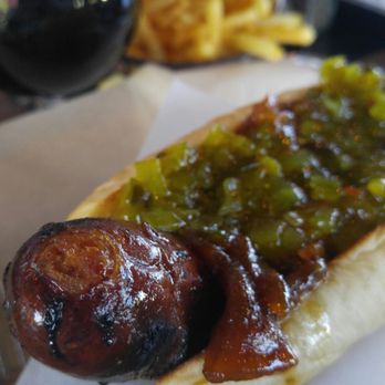 Bangers & Brews - Westside - Hot sausage with carmalized onion, garlic aoli and relish. Excellent personable service and amazing choices. - German Near Me - Bend, Oregon Bangers & Brews - Westside - Hot sausage with carmalized onion, garlic aoli and relish. Excellent personable service and amazing choices. - German Near Me - Bend, Oregon