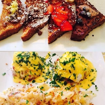 Batter & Berries - Flight of French Toast & Crab Cake Benedict with Hash Browns...sooooo good! - Breakfast & Brunch Near Me - Chicago, Illinois