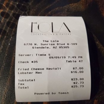 The Lola - Cost of the meal. - Cocktail Bars Near Me - Glendale, Arizona The Lola - Cost of the meal. - Cocktail Bars Near Me - Glendale, Arizona