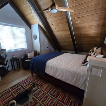 Winterland Cabins - Charlie approves of the cozy beds! - Vacation Rental Agents Near Me