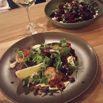 Bloom Brasserie - Beet salad (top) and scallops appetizer (bottom; highly recommend) - Brasseries Near Me - Dublin, D