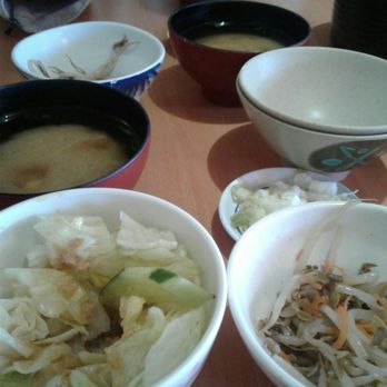 Kuni Restaurant - Salad, cabbage, miso soup, bean sprouts and rice. This is just the start. - Japanese Near Me - Waipahu, Hawaii