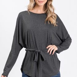 Bless Beauty - PLUS SIZE, DOLMAN LONG SLEEVE TOP W/ DETACHABLE WAIST STRAP