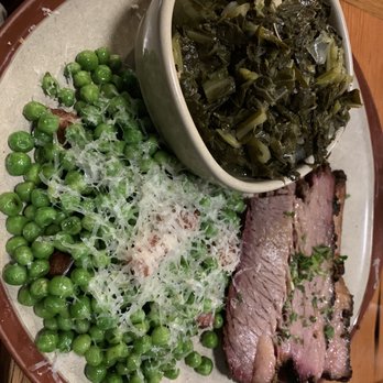 OMC Smokehouse - Sliced brisket (5oz) with collards and peas/pancheta sides. - Barbeque Near Me - Duluth, Minnesota