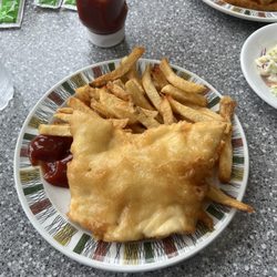 Golden Fish & Chips - Halibut Fish n chips and cole slaw