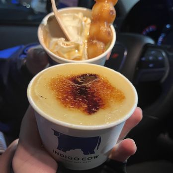 Indigo Cow - Yam creme brûlée and Hokkaido milk with Dango - Ice Cream & Frozen Yogurt Near Me - Seattle, Washington Indigo Cow - Yam creme brûlée and Hokkaido milk with Dango - Ice Cream & Frozen Yogurt Near Me - Seattle, Washington