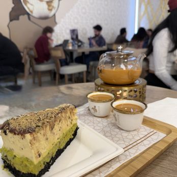 Qahwah Valley Cafe - Dubai chocolate cheesecake and chai in a pot - Desserts Near Me - Jackson Heights, New York Qahwah Valley Cafe - Dubai chocolate cheesecake and chai in a pot - Desserts Near Me - Jackson Heights, New York