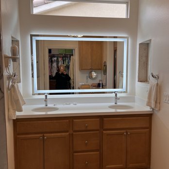 Desert Pride Construction & Painting - This is a lighted mirror in the primary bathroom. Adds a little glam at Carlos' suggestion. - General Contractors Near Me - Indio, California Desert Pride Construction & Painting - This is a lighted mirror in the primary bathroom. Adds a little glam at Carlos' suggestion. - General Contractors Near Me - Indio, California