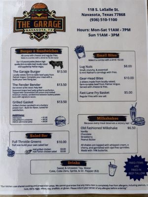 Menu photo 2 The Garage Navasota, TX Menu photo 2 The Garage Navasota, TX
