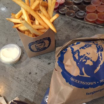 Fergburger - burger + French fries with aioli dipping sauce - Burgers Near Me - Queenstown, OTA Fergburger - burger + French fries with aioli dipping sauce - Burgers Near Me - Queenstown, OTA