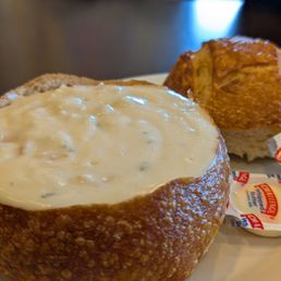 The clam chowder looks a little small for the price, but it's yummy and surprisingly filling...if you eat the bread too The clam chowder looks a little small for the price, but it's yummy and surprisingly filling...if you eat the bread too