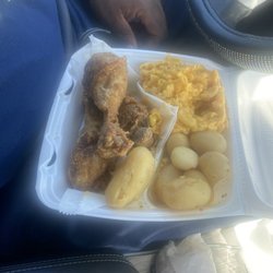 Lookatdatder BBQ House & Catering - Fried chicken legs, butter potatoes, and Mac and cheese