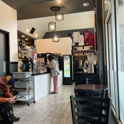 Seating area, counter, gift shop