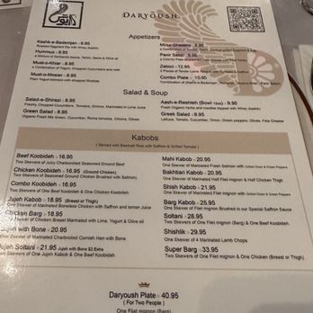 Daryoush - Menu - Persian/Iranian Near Me - Walnut Creek, California