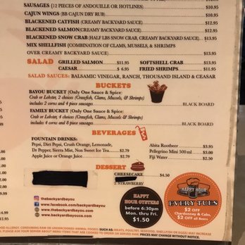 Backyard Bayou - Menu - 3/7/20 - Cajun/Creole Near Me - Union City, California