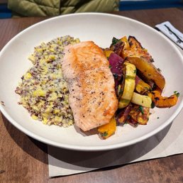 Salmon bowl with 2 sides ($17)