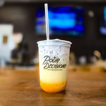 Pour Decisions Craft - Mango fizz. Another very refreshing drink with the sparkling water. Try to get mango chunks with every sip. - Coffee & Tea Near Me - San Jose, California Pour Decisions Craft - Mango fizz. Another very refreshing drink with the sparkling water. Try to get mango chunks with every sip. - Coffee & Tea Near Me - San Jose, California