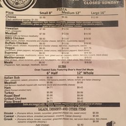 Menu as of 5/2019