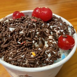 Gifford's Famous Ice Cream - Birthday cake ice cream with cherries and chocolate sprinkles.