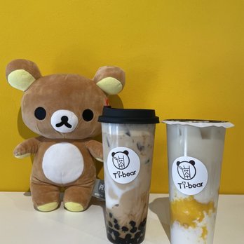 Tibear - QQ mochi milk tea & mango genmaicha latte with crystal pearl - Bubble Tea Near Me - Berkeley, California