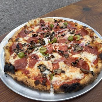 Brickery Pizza - Spicy salami pizza with great char - Pizza Near Me - Mendocino, California