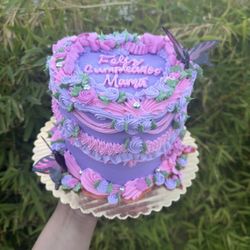 6"2 layer heart cake with add in butterflies