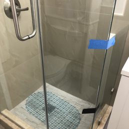 Clear glass shower door. Clear glass shower door.