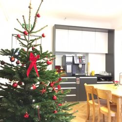 Hotel Marthahaus - kaffeemaschine und weihnachtsbaum im frühstücksraum