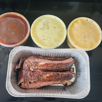 Witt Pit BBQ & Catering - Barbecue sauce, potato salad, mac and cheese with 2 lb of pork ribs. - Barbeque Near Me - Rosenberg, Texas