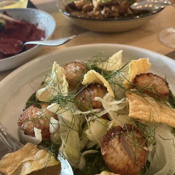 Ten Foot Henry - Pork belly scallops & mushrooms dish - Canadian (New) Near Me - Calgary, Alberta Ten Foot Henry - Pork belly scallops & mushrooms dish - Canadian (New) Near Me - Calgary, Alberta