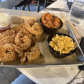 Peachez - Fish and shrimp platter. Shrimp and fish 7.5/10 Mac and cheese 7/10 Yams were good but cold 5/10 - Lounges Near Me - Houston, Texas Peachez - Fish and shrimp platter. Shrimp and fish 7.5/10 Mac and cheese 7/10 Yams were good but cold 5/10 - Lounges Near Me - Houston, Texas