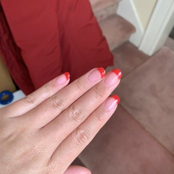 lucky4nail - Red powder gel French - Nail Salons Near Me - East Rockaway, New York