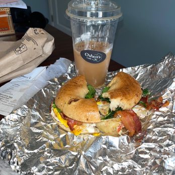 O’Shea’s Caife & Tae - Glorious breakfast!      Pictured: ---O'Sunny Day  egg  breakfast sandwich.  ---Ice Coffee.   -Heaven. - Coffee & Tea Near Me - Londonderry, New Hampshire