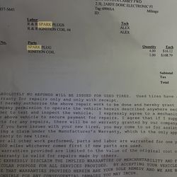 Green's Discount Tire & Auto  - This is proof of the  receipt form greens where I paid for new parts and the  labor .