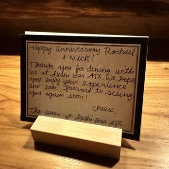 Sushi Bar - Such a thoughtful card greeting us - Sushi Bars Near Me - Austin, Texas