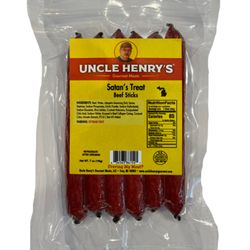 Uncle Henry's Gourmet Meats - Indulge in the fiery depths of flavor with Satan's Treat Hardwood Smoked 100% Beef Snack Stick, infused ghost pepper and habenero