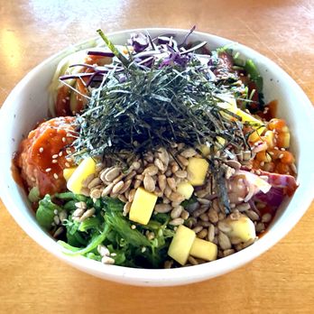 Pokéloha - Custom Poke Bowl with Salmon, Spicy Salmon, Seaweed Salad, Mangoes and More on Brown Rice - Delish! - Poke Near Me - Overland Park, Kansas Pokéloha - Custom Poke Bowl with Salmon, Spicy Salmon, Seaweed Salad, Mangoes and More on Brown Rice - Delish! - Poke Near Me - Overland Park, Kansas