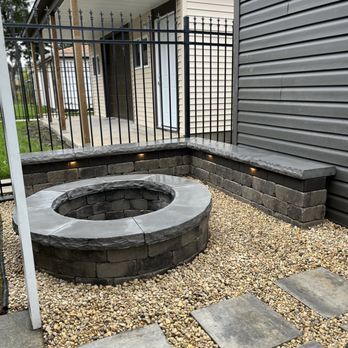 Bautista Landscape & Design - Outdoor seating area with firepit & landscape lighting. - Landscaping Near Me Bautista Landscape & Design - Outdoor seating area with firepit & landscape lighting. - Landscaping Near Me