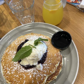 Poached Kitchen - Lemon Ricotta blueberry pancakes , mimosa - Breakfast & Brunch Near Me - Irvine, California