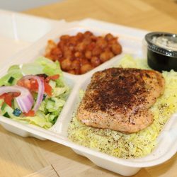My Cafe - Grilled Salmon Platter with our House side salad & Chickpeas!