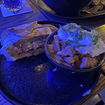 Tipsy Taco Cantina - Hamburger Crunch Wrap and cheesy potatoes - Bars Near Me - Latham, New York